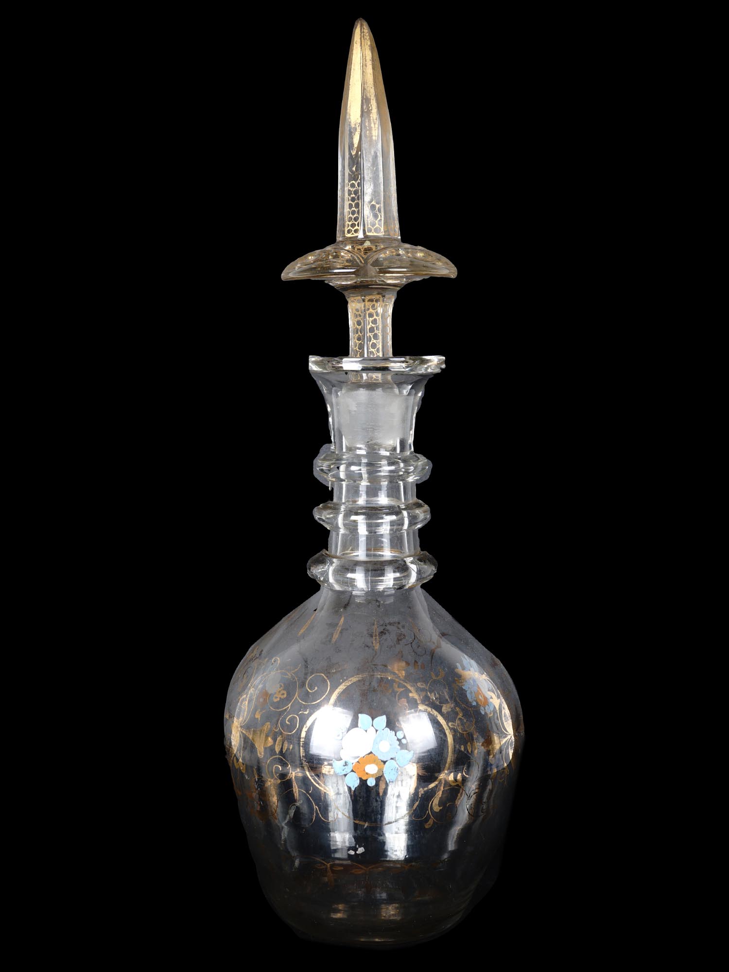 ANTIQUE PERSIAN ENAMEL GLASS DECANTER W STOPPER PIC-0
